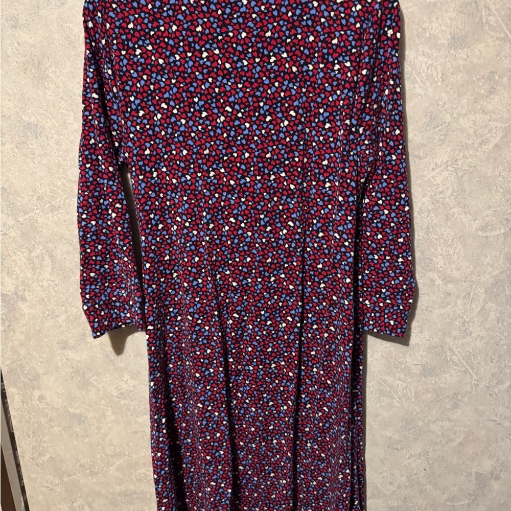 Talbots Hearts Faux Wrap Sheath Dress sz: L Blue Red Business Casual 3/4 Sleeve - Picture 5 of 6